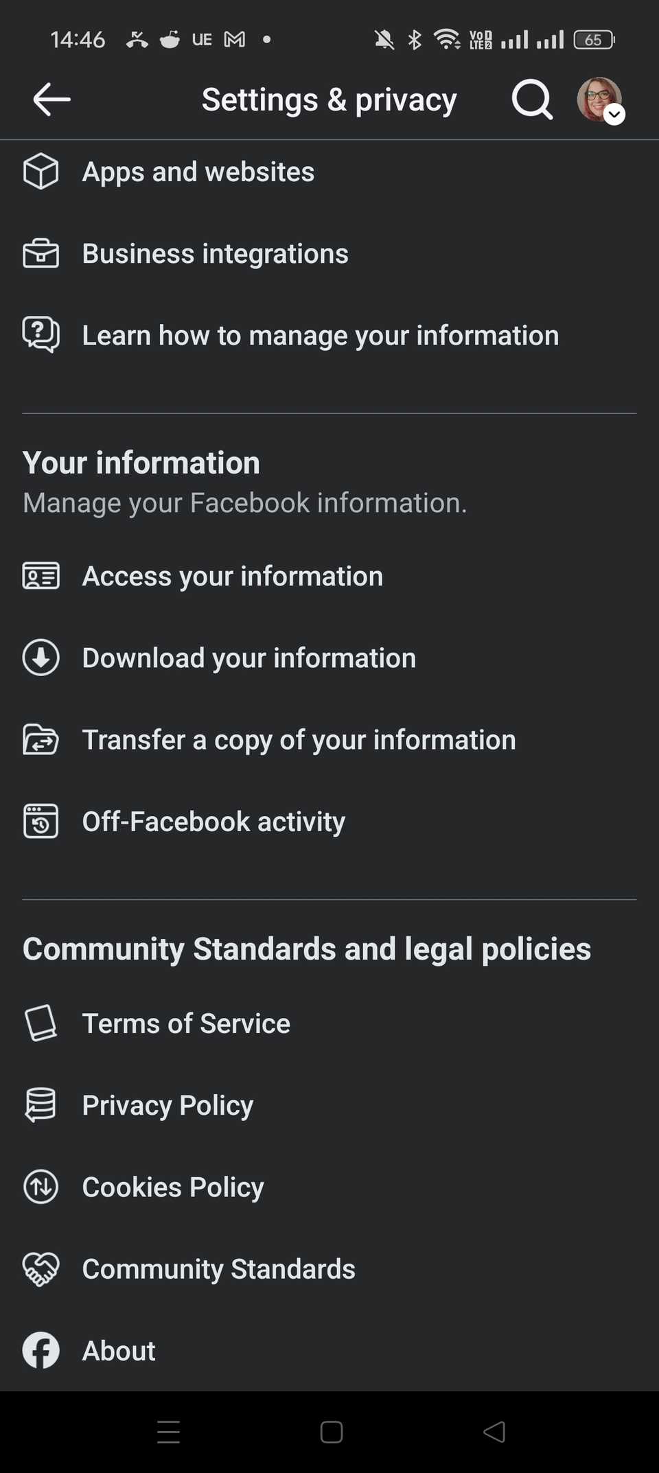 access your information option on facebook app