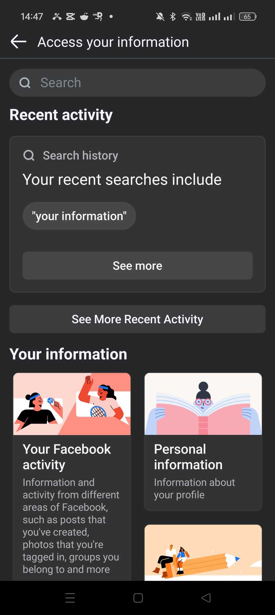 access your information tab page on facebook app