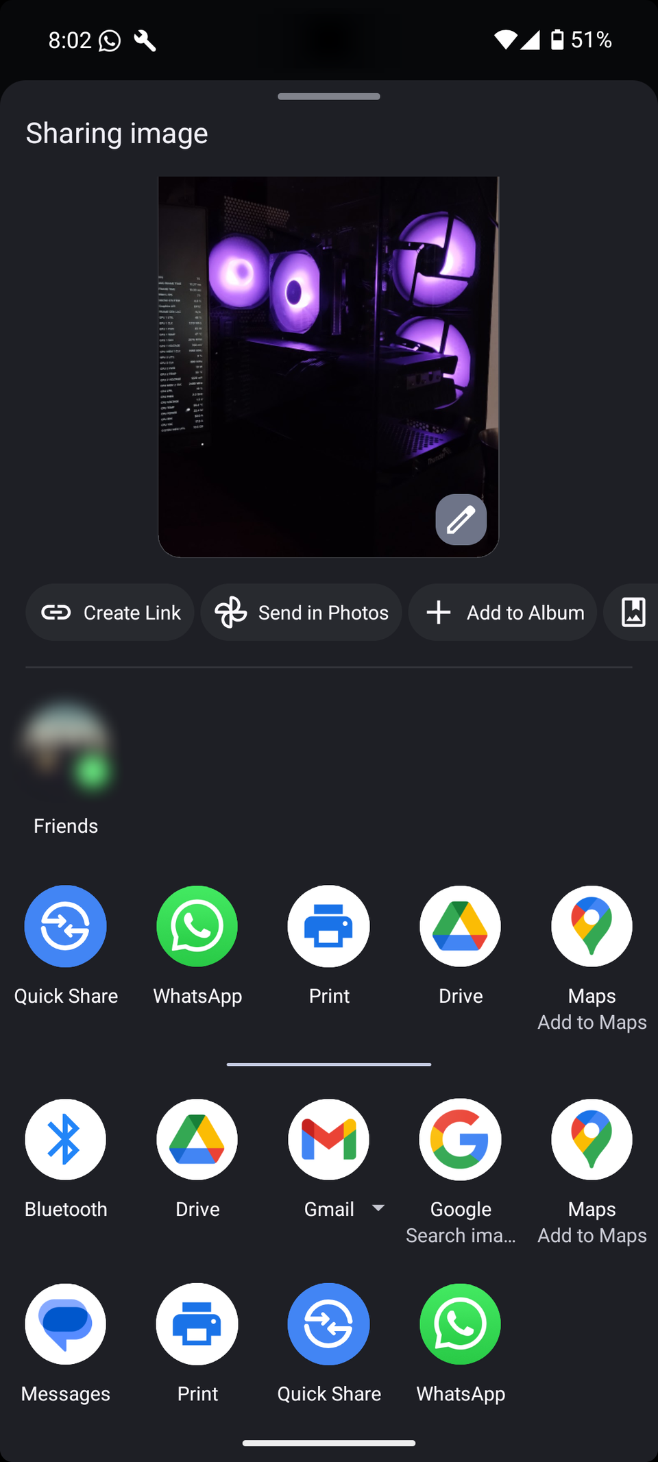 Menú compartido de Android predeterminado