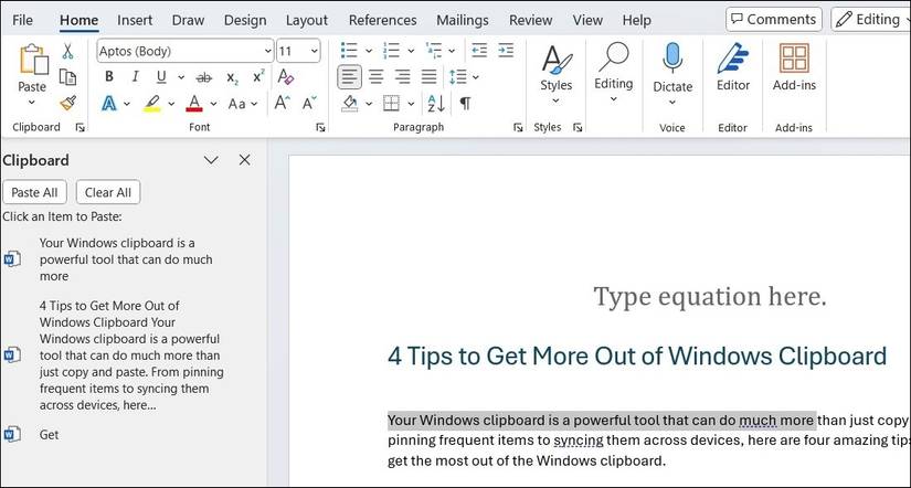 Clipboard in Microsoft Word