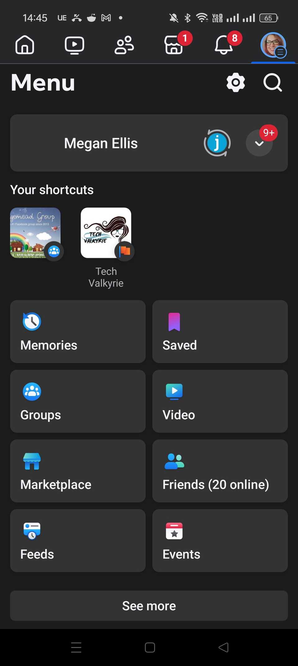 facebook menu on smartphone app