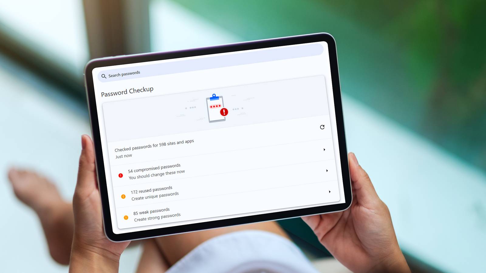 google chrome password check on tablet screen
