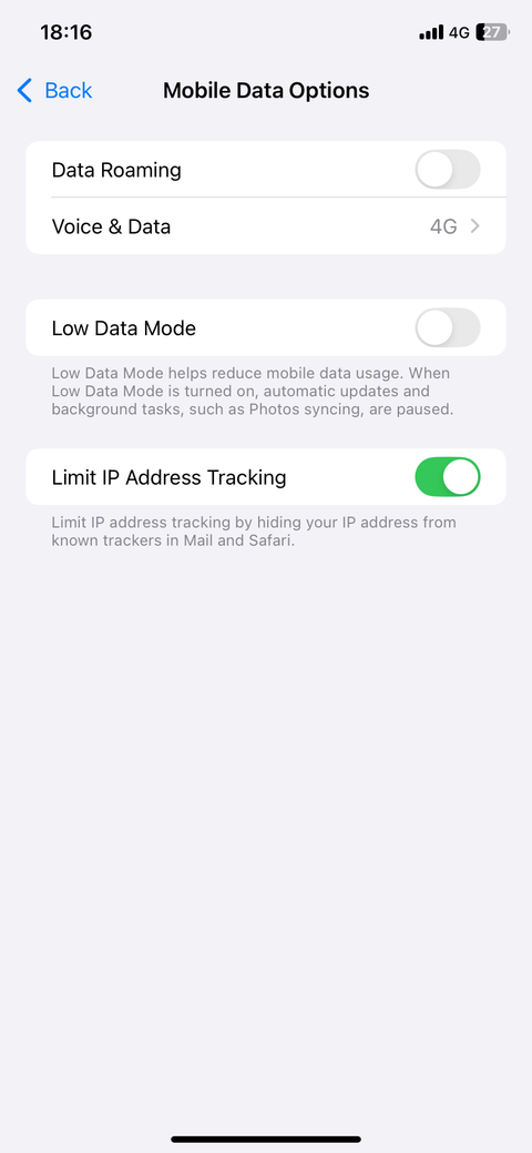 Low Data Mode disabled on iPhone