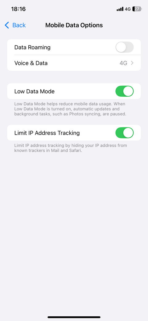 Low Data Mode enabled on iPhone