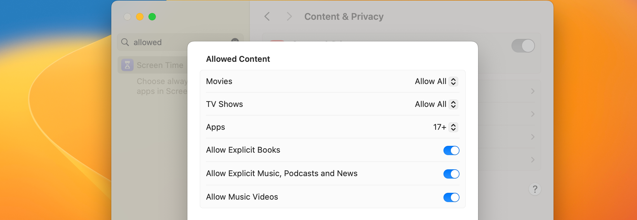 Filter explicit music in Apple Music's System Settings