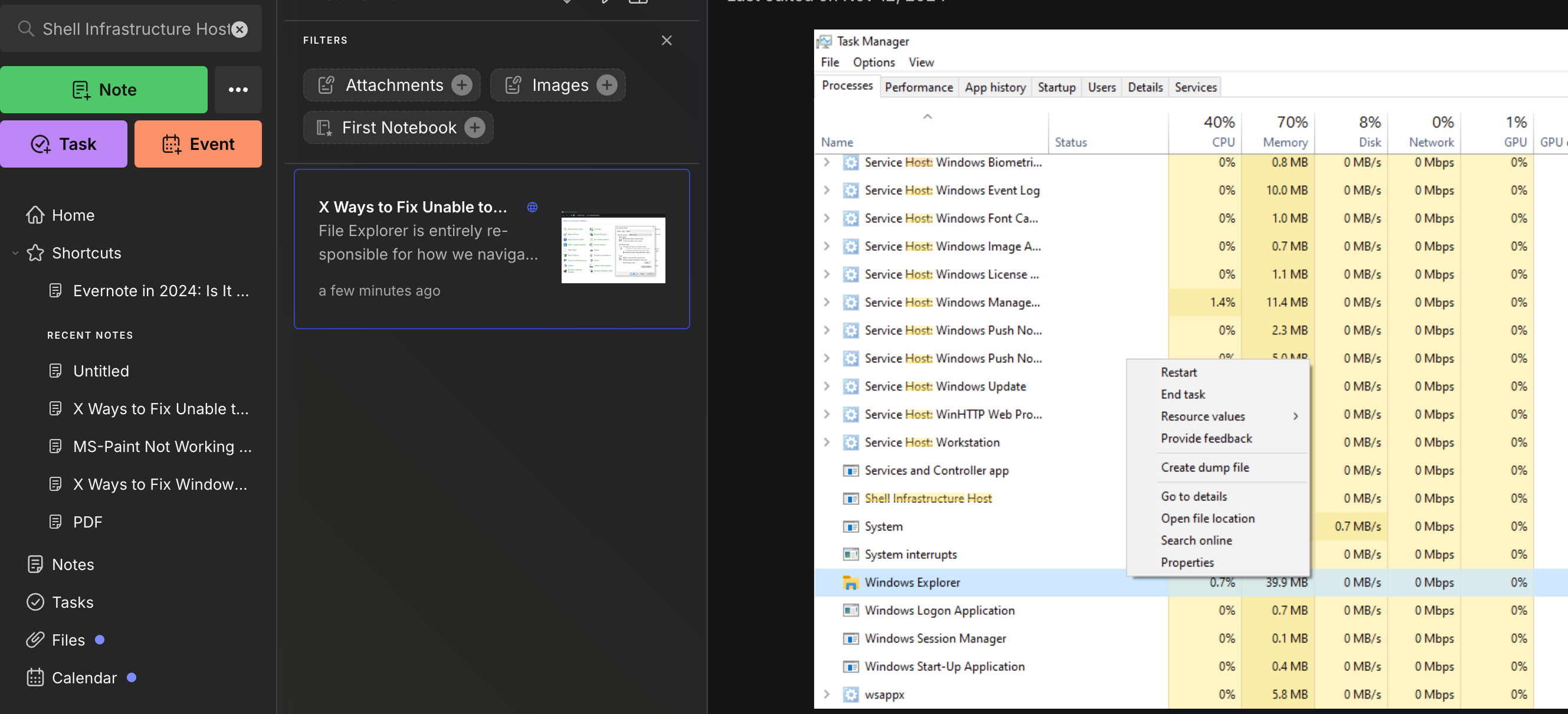 Evernoteで画像内のテキストを検索している画面。写真の中の文字が認識されて検索結果に表示されている