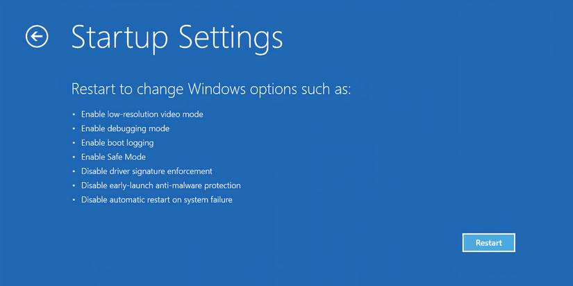 The Windows Recovery Environment page with the Startup Settings option