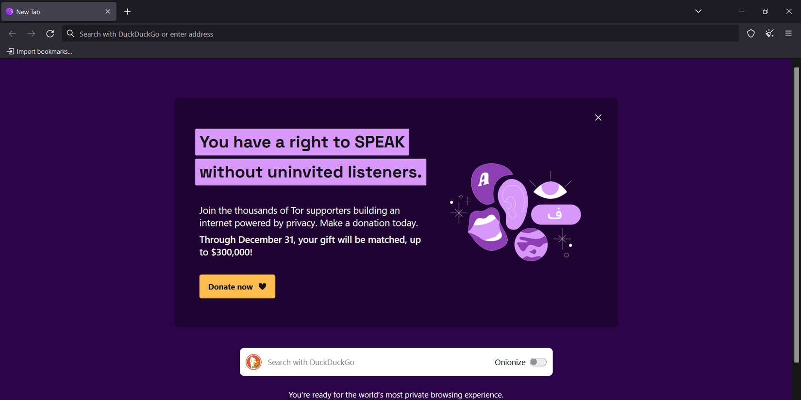 Tor Browser homepage