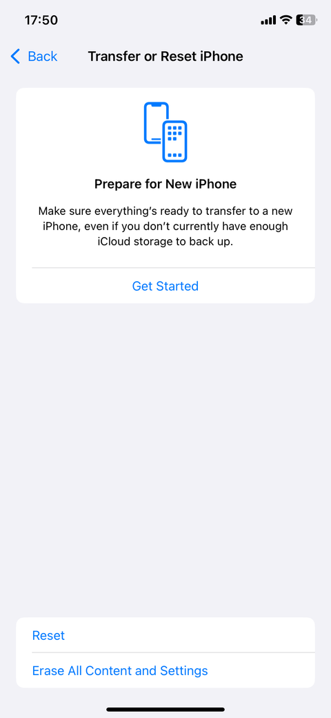 Transfer or reset iPhone page
