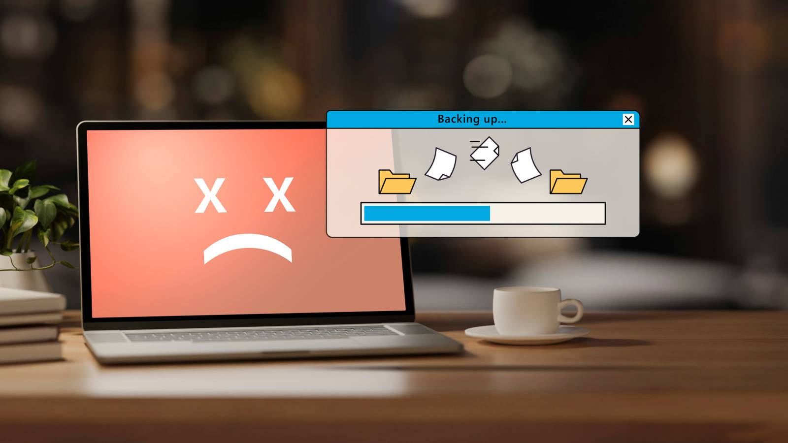 A 'dead' laptop with a backup window in front