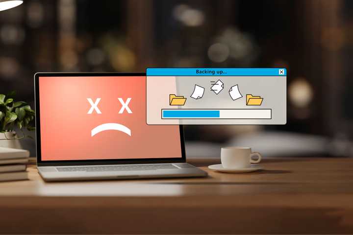 A 'dead' laptop with a backup window in front