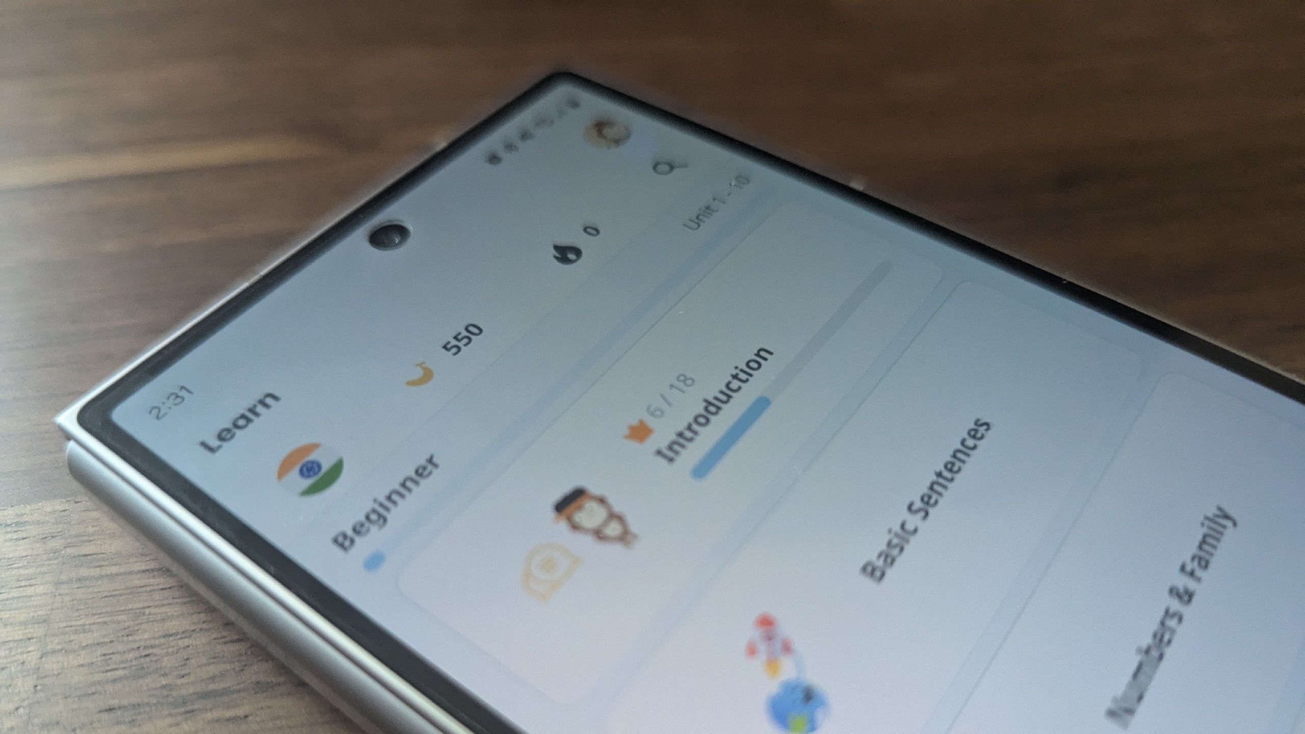 A phone running the Ling app.