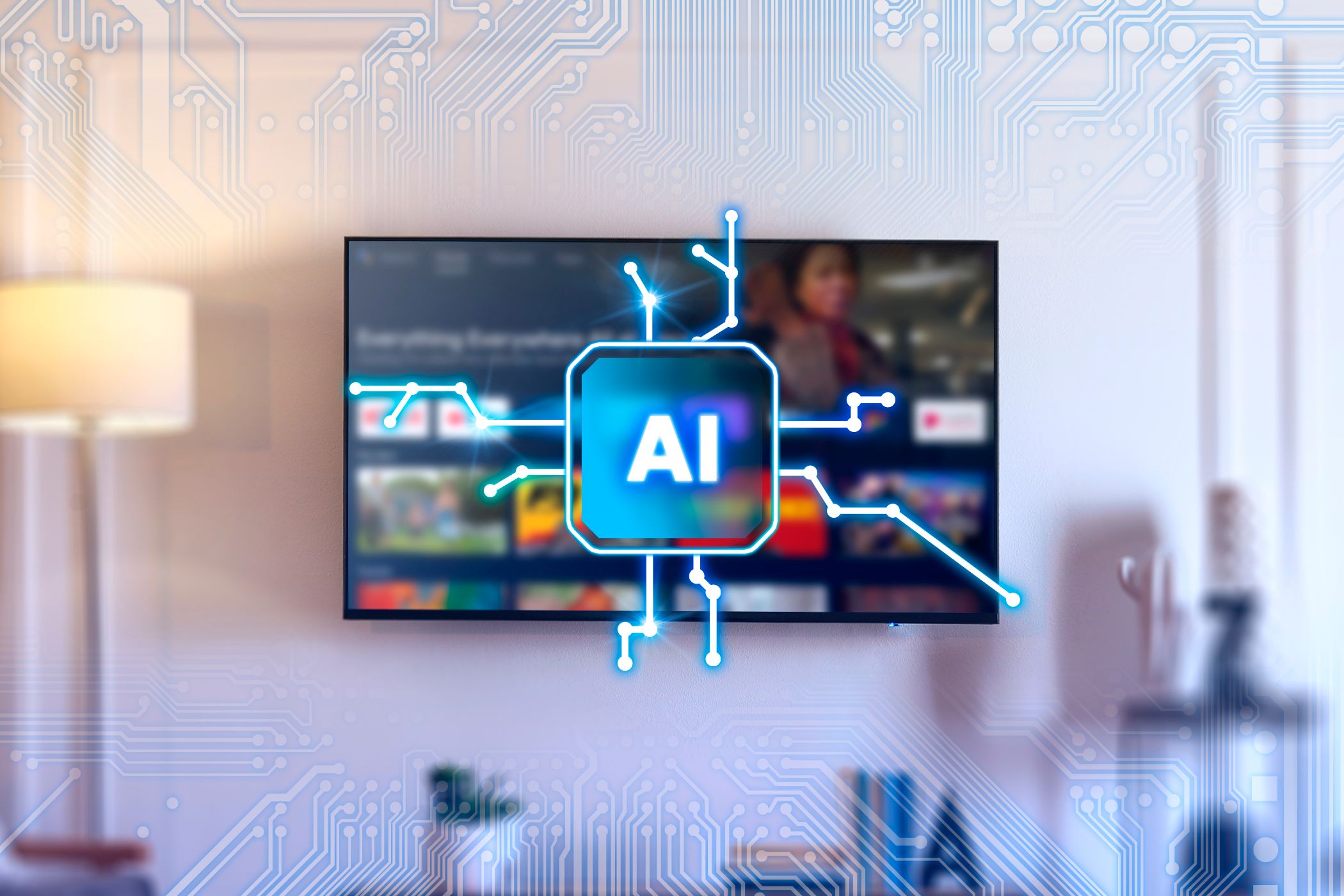 A smart TV with an AI chip in front of the screen.