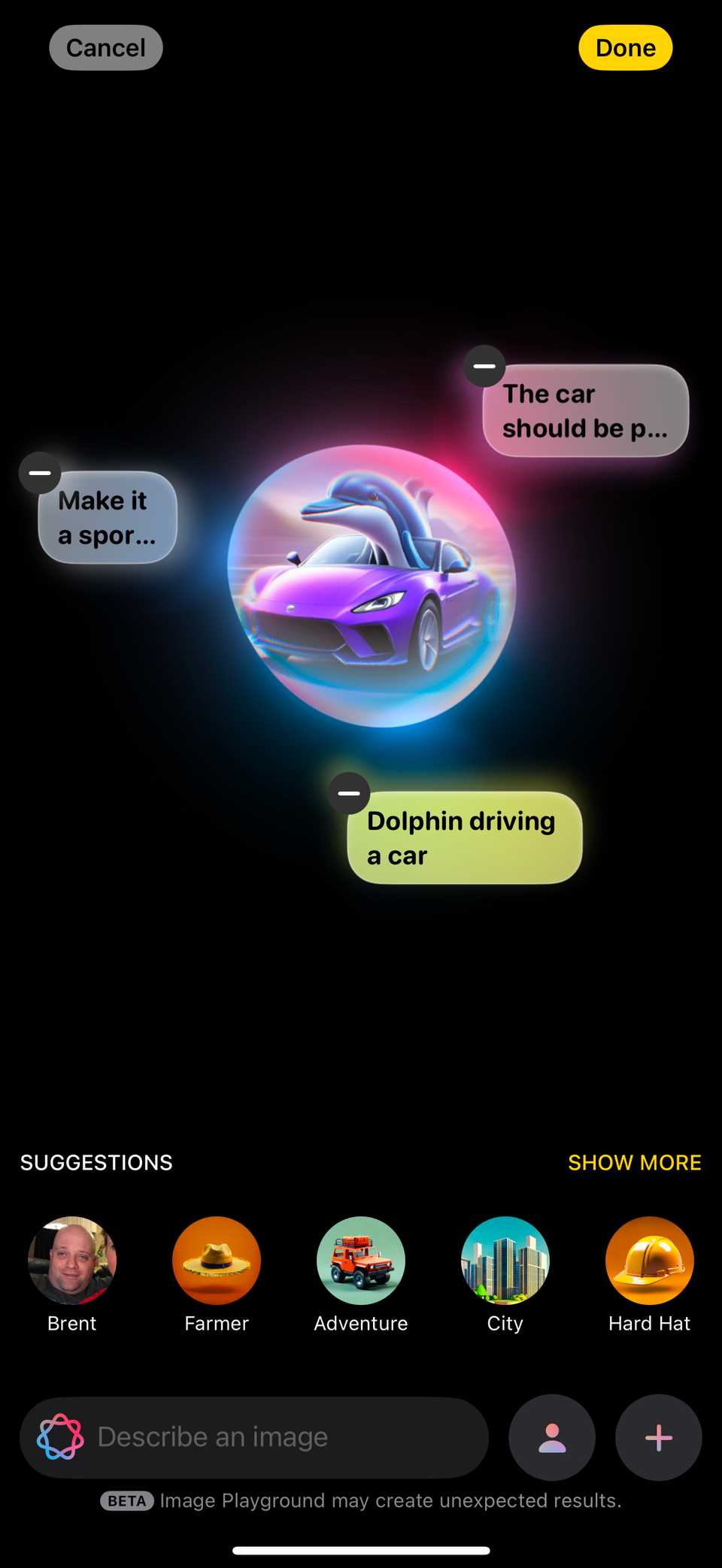 پیشنهادهای Image Playground