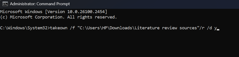 Prompt for taking ownership of a file via CMD