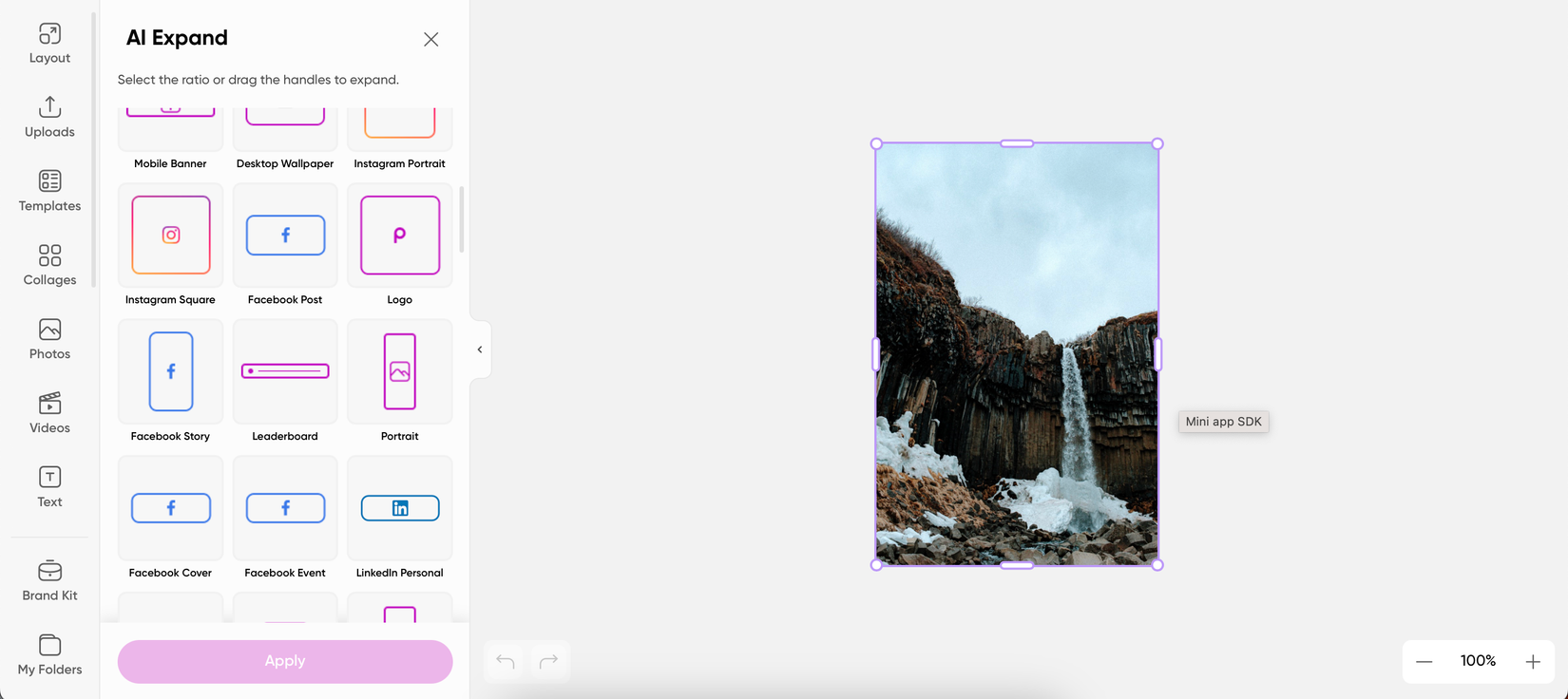 Using the AI expand feature in the Picsart app