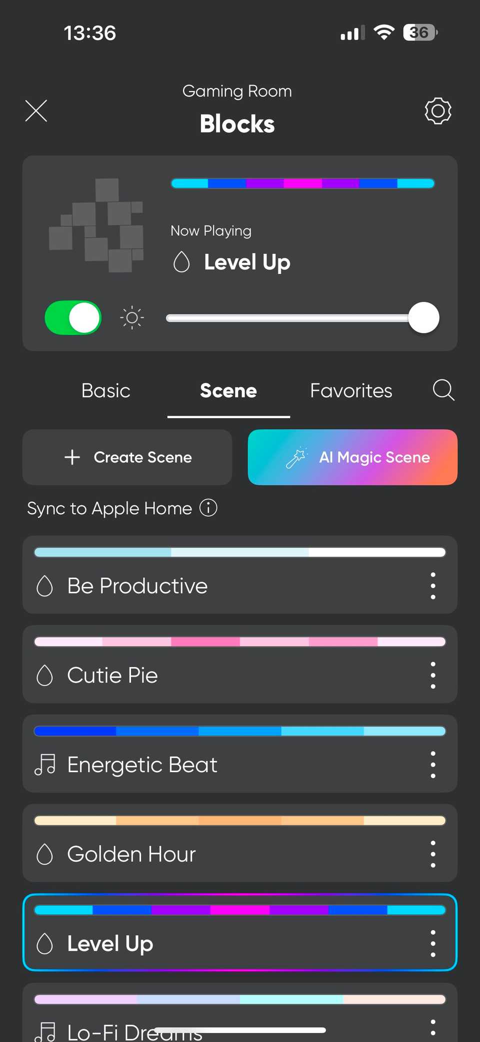 1 تصویر صفحه برنامه Nanoleaf - نمای کلی مدیریت بلوکها