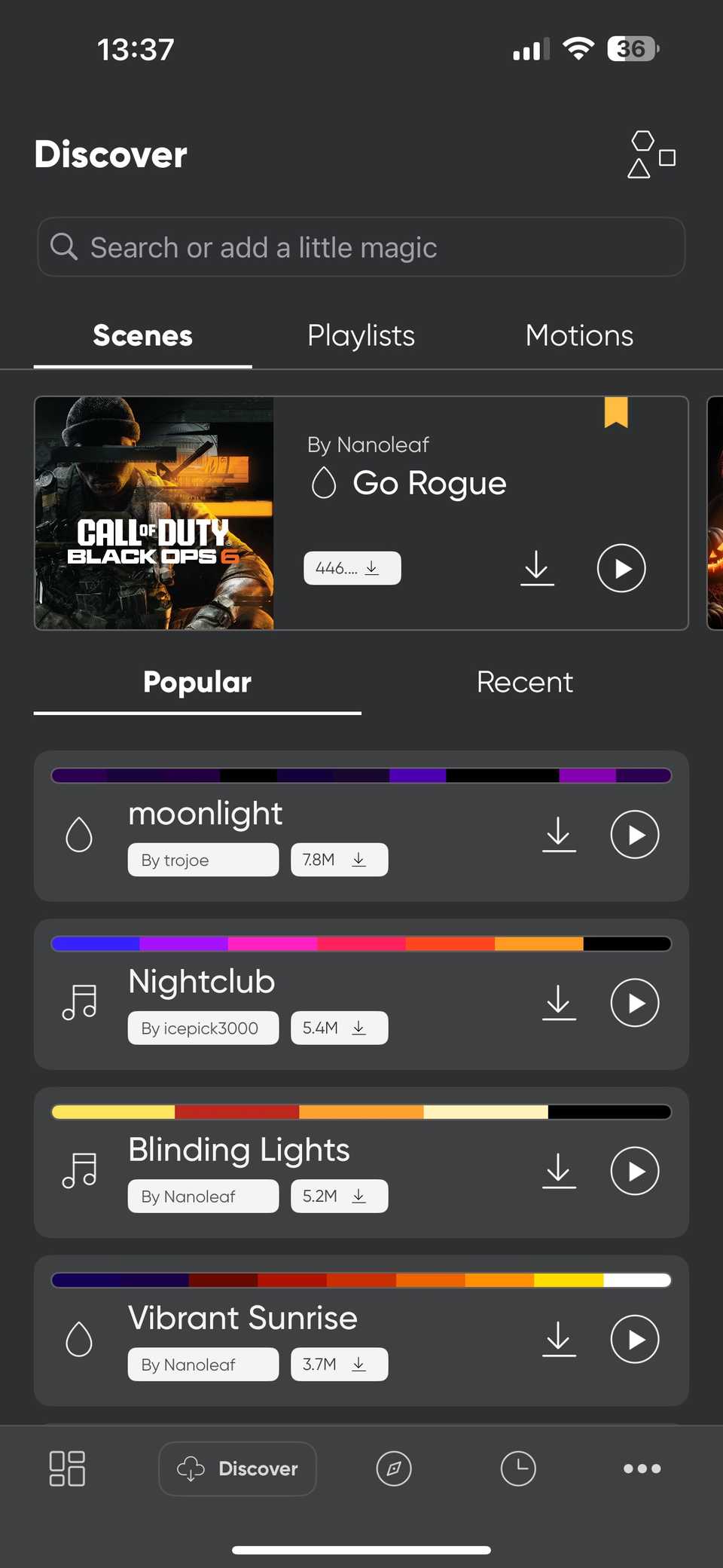 3 تصویر برنامه Nanoleaf - صفحه کشف صحنه