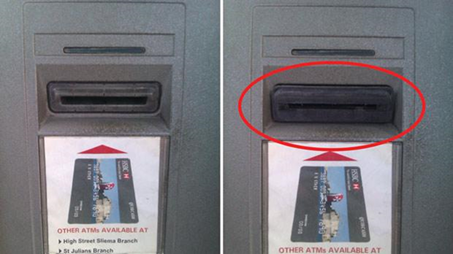 Get Ready to buy atm skimmer An ATM with a card skimmer, and one without.