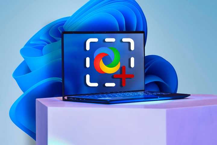 A laptop with ShareX icon on screen and Windows 11 wallpaper in background
