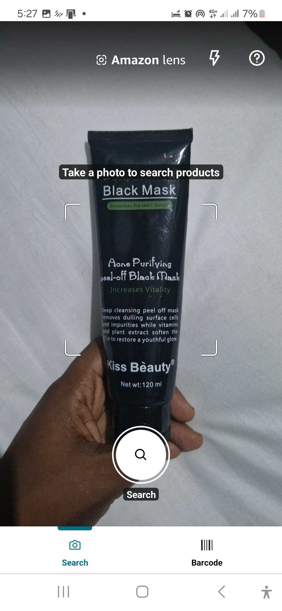 A screenshot showing a beauty product being searched for on the Amazon Shopping app