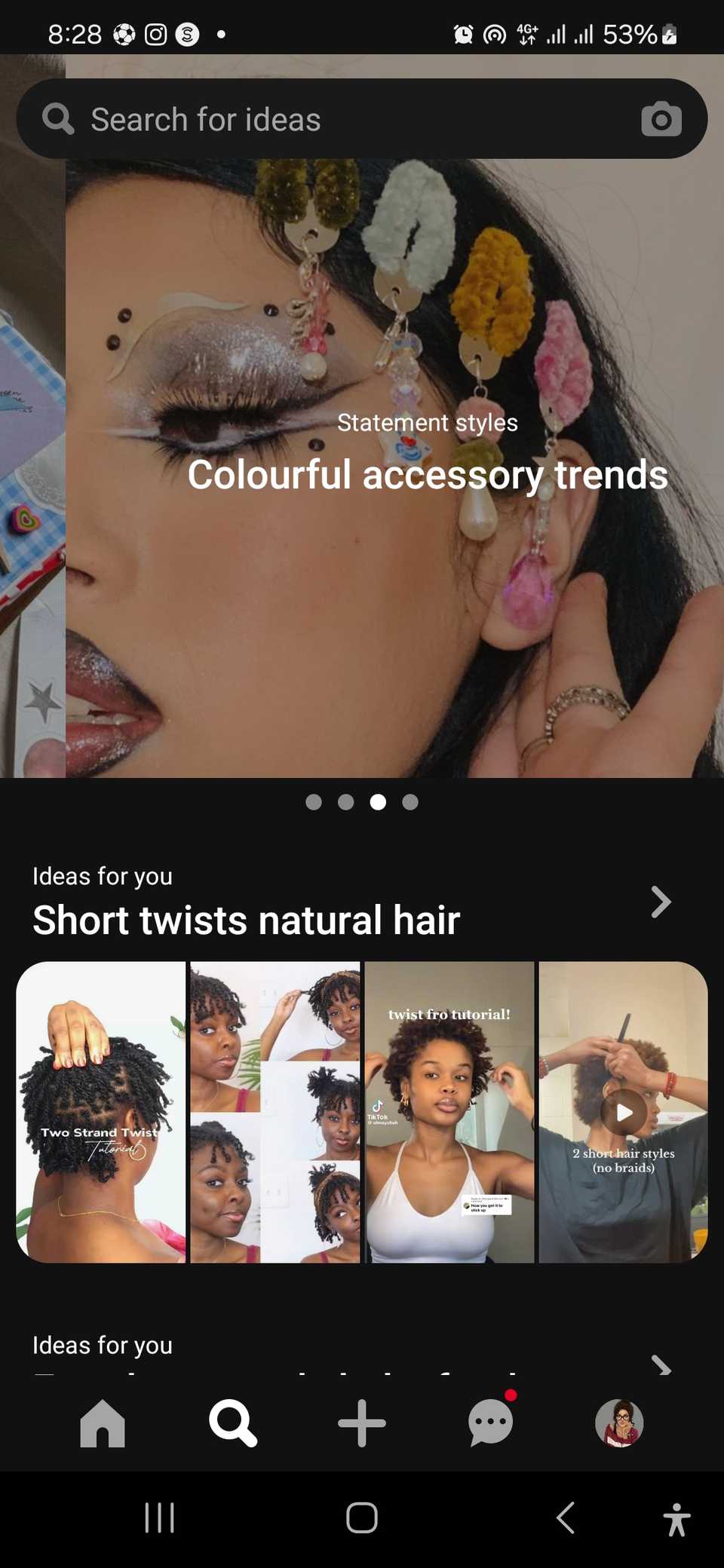 The Pinterest search page on a mobile device