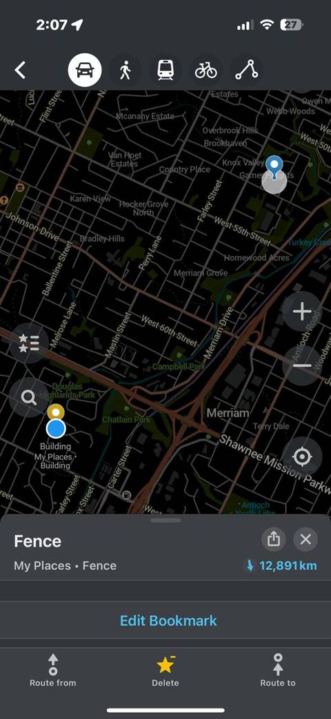 An organic map shows two bookmarks separated from each other.
