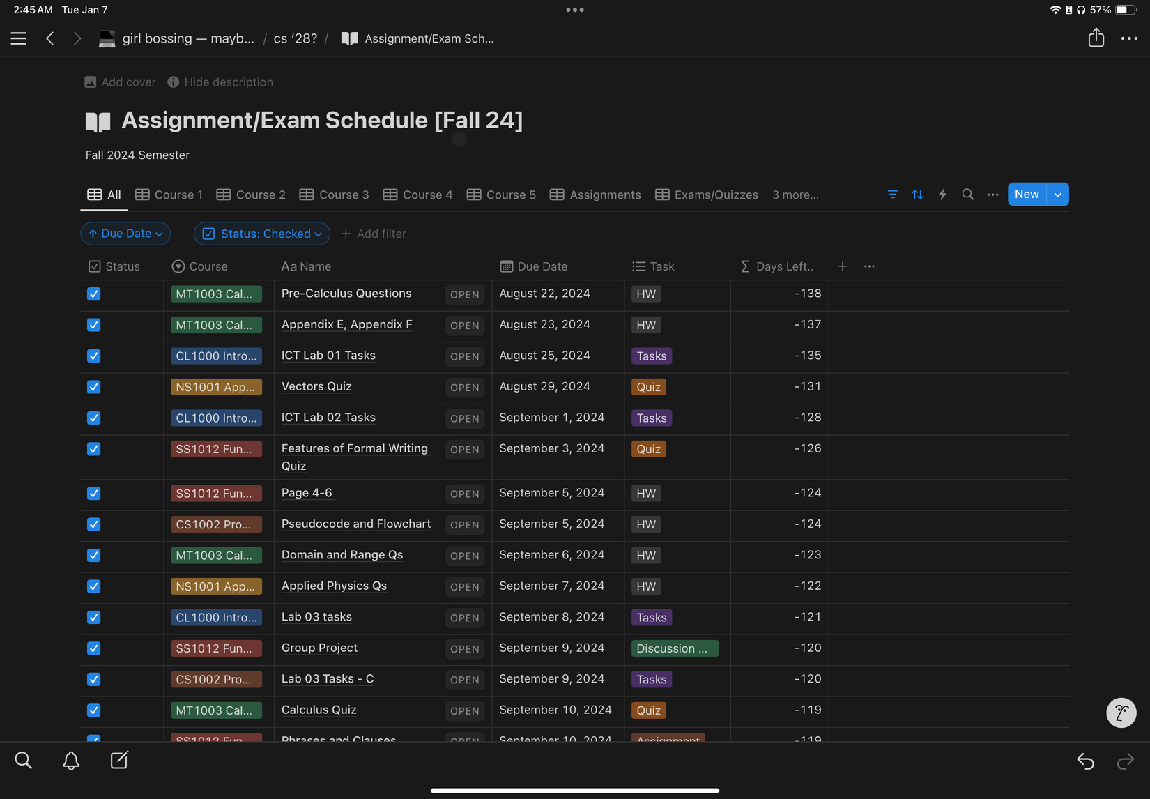 وظایف: برنامه امتحانات در اپلیکیشن iPad Notion