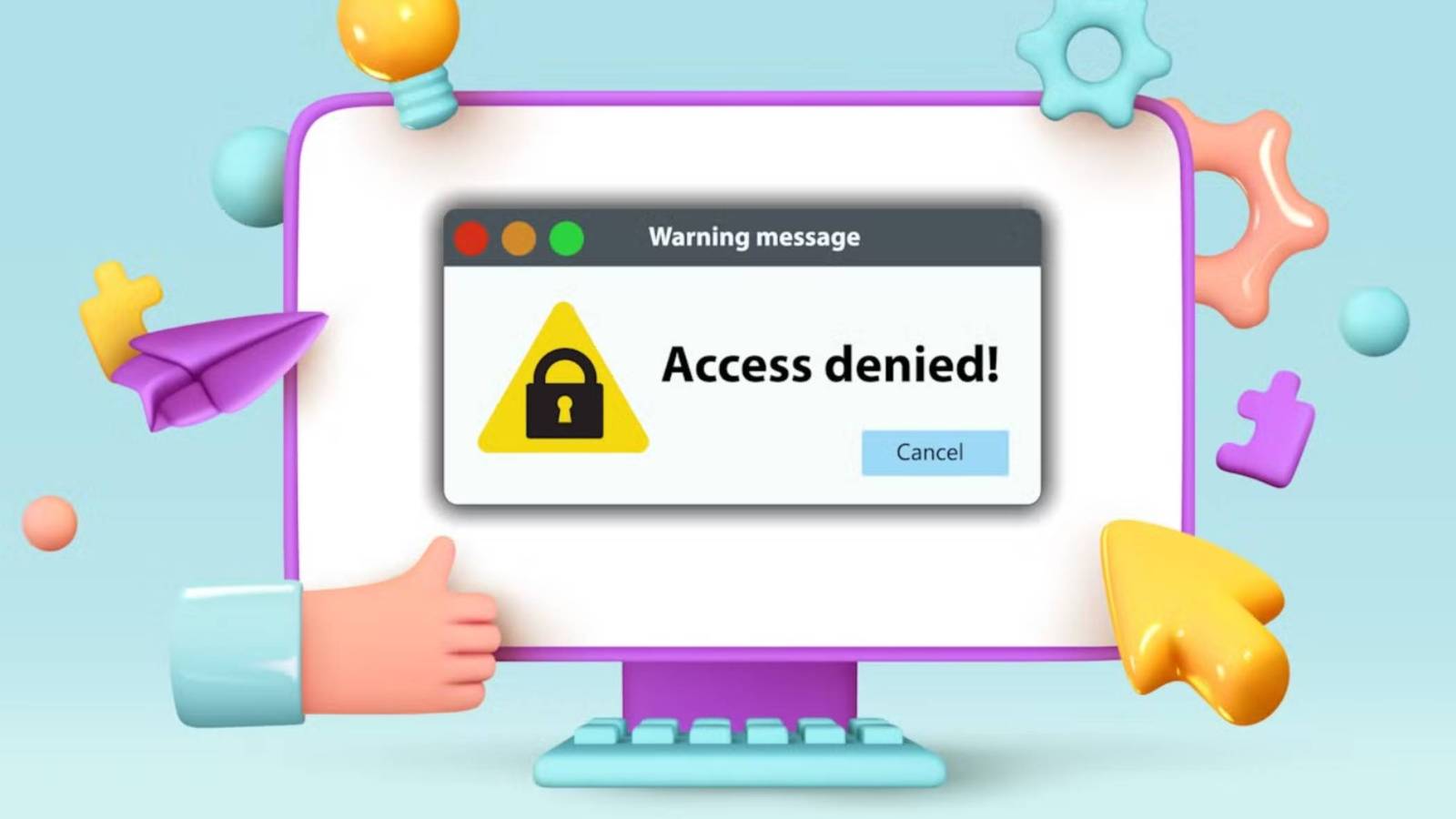cartoon style computer with access denied warning message