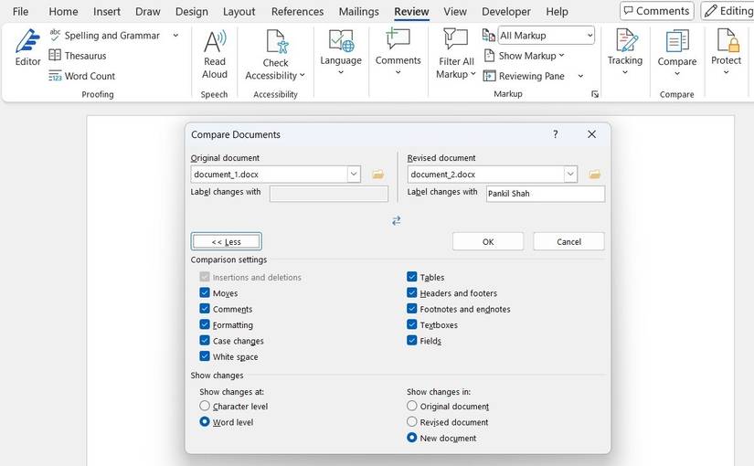 Word Compare Files How to Compare Two Word Documents Side by Side