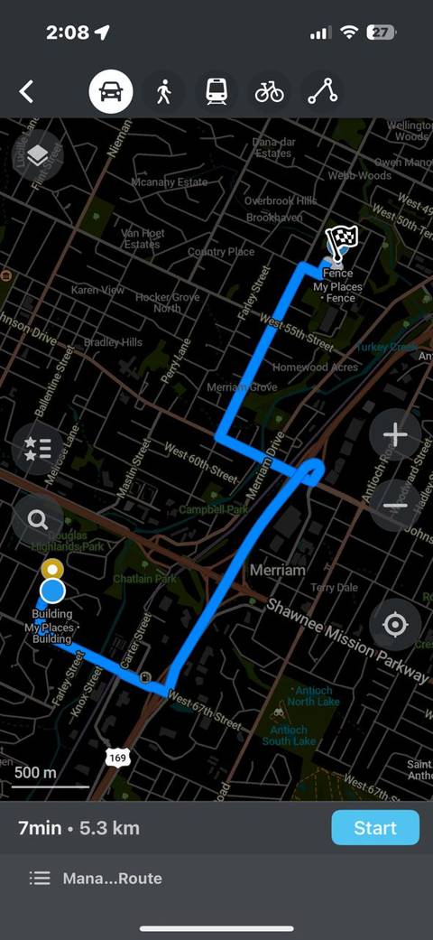 Distance between two points on Organic Maps