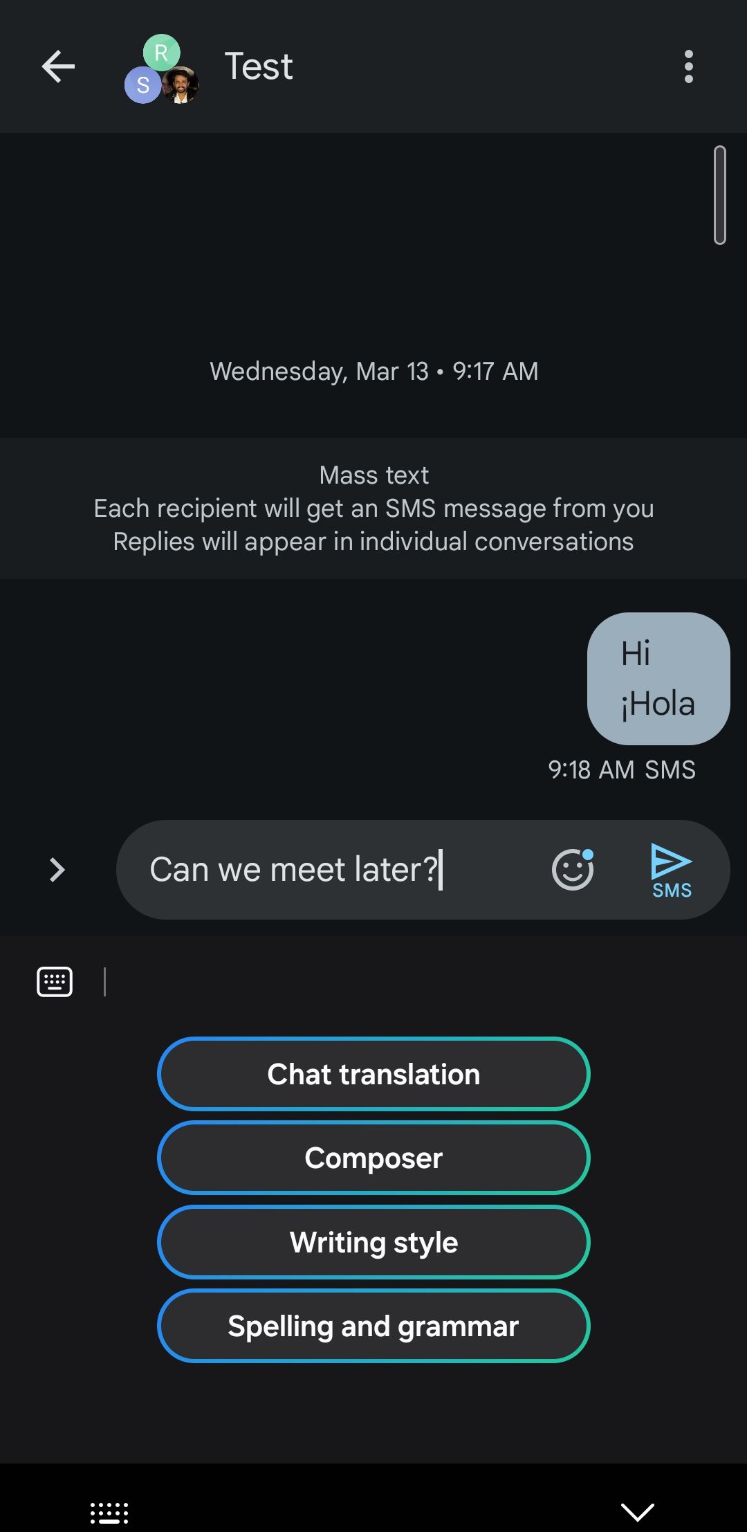 Samsung keyboard showing writing style option