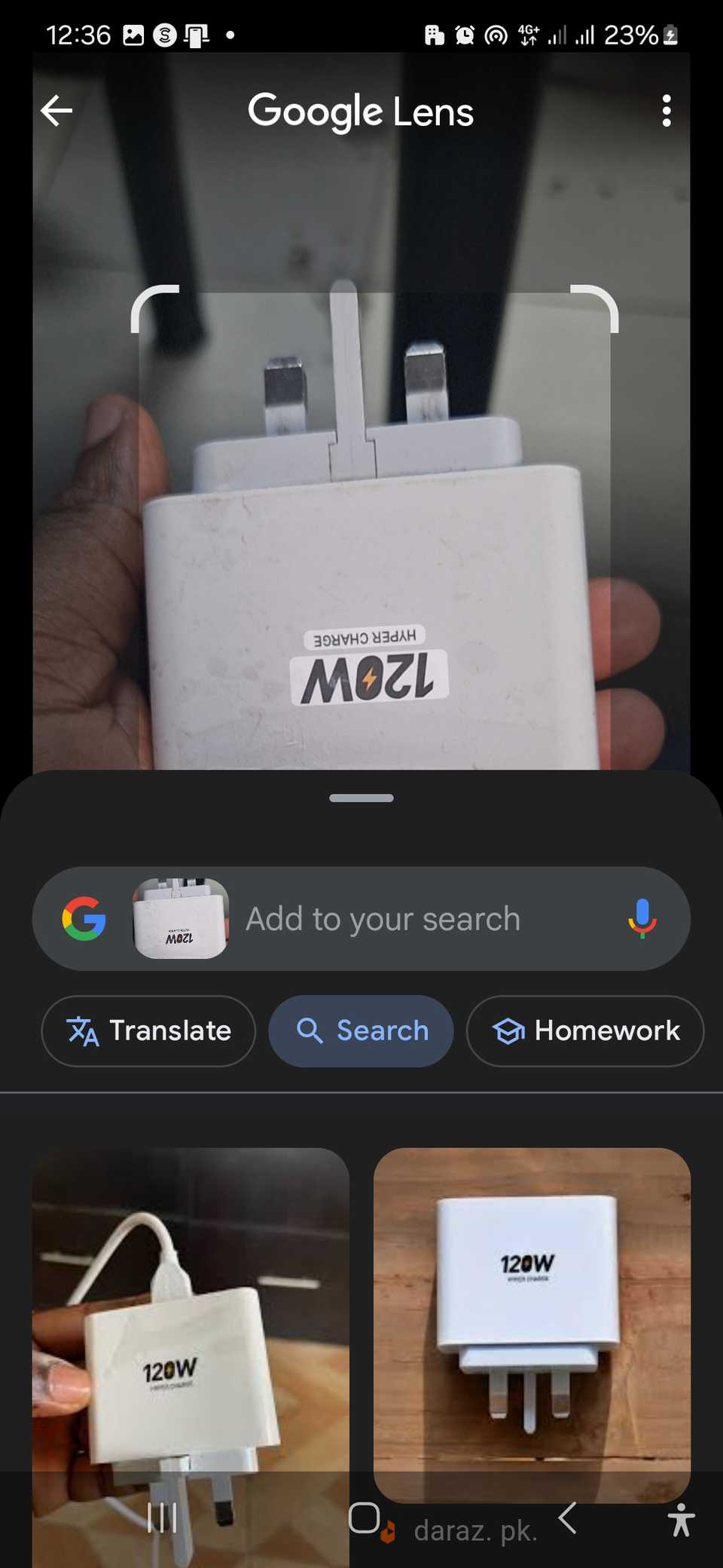 The Google Lens app displaying results for a visual search