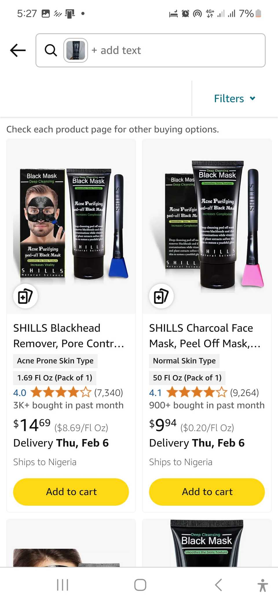 The search results of a scanned beauty product on the Amazon shopping app
