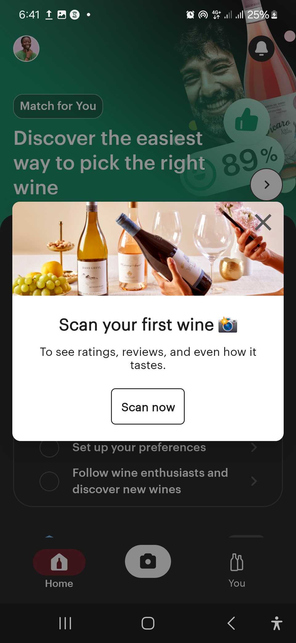 The Vivino homepage on a mobile device