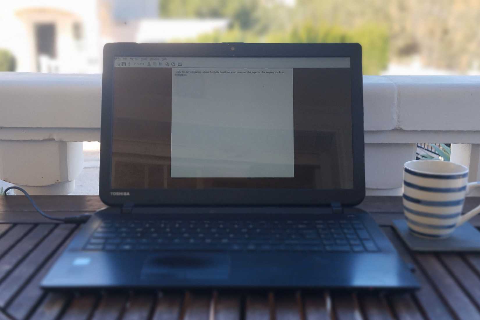 Toshiba laptop with FocusWriter open