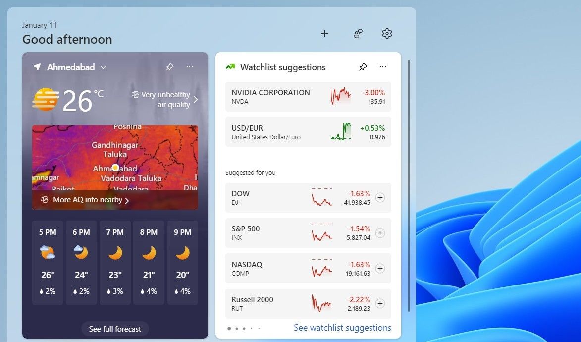 Weather in Windows 11 Panel Widgets