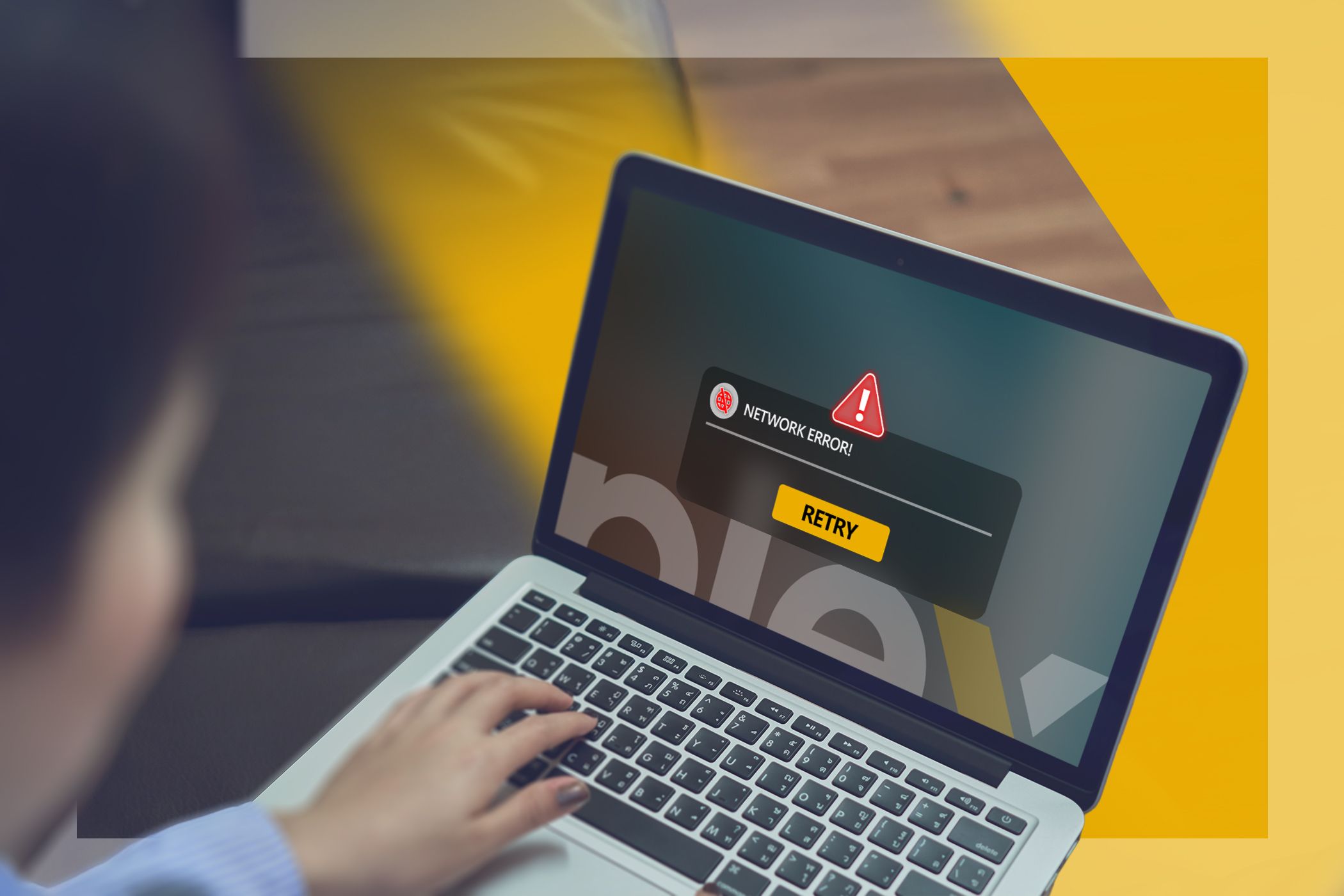 A person using a laptop with a Plex network error.