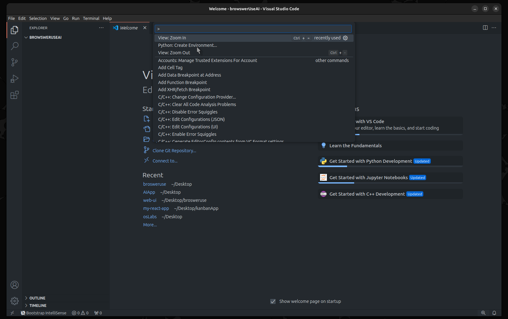 VS Code IDE creating Python virtual environment