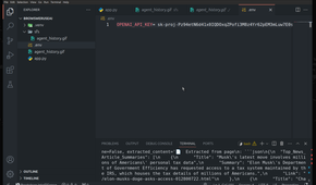 VS code IDE showing OpenAI API key