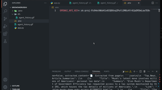 VS code IDE showing OpenAI API key
