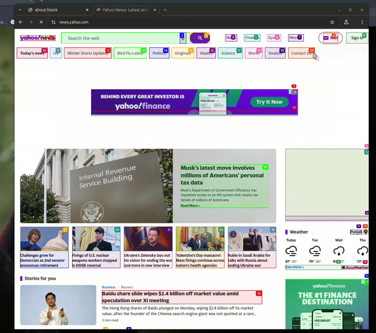 Yahoo news home page with latest happenings around the world