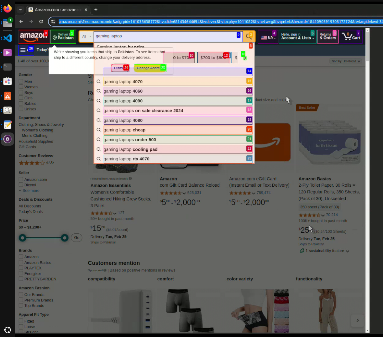 Amazon home page visited using AI 