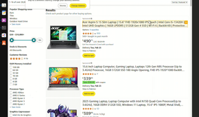 Amazon search results for the query gaming laptops