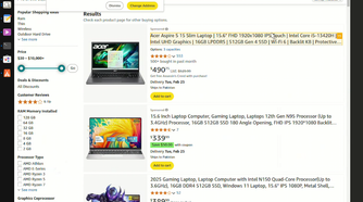 Amazon search results for the query gaming laptops