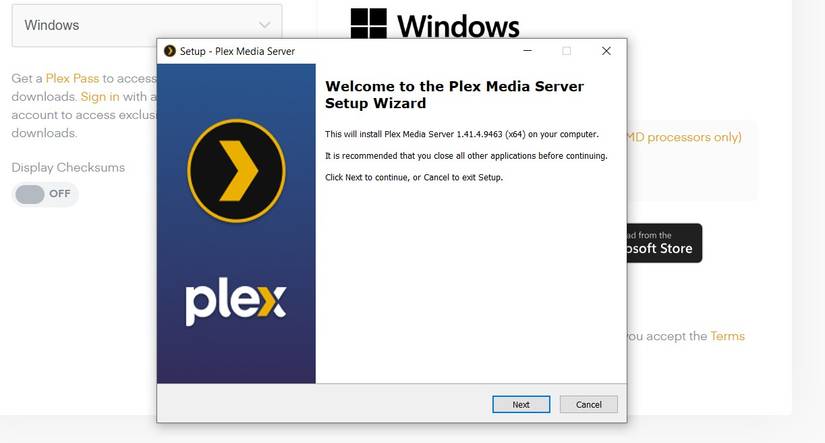 Screenshot of Windows Plex Install screen