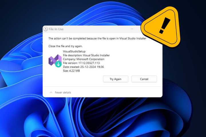 The File in use error dialog box on Windows 11 desktop
