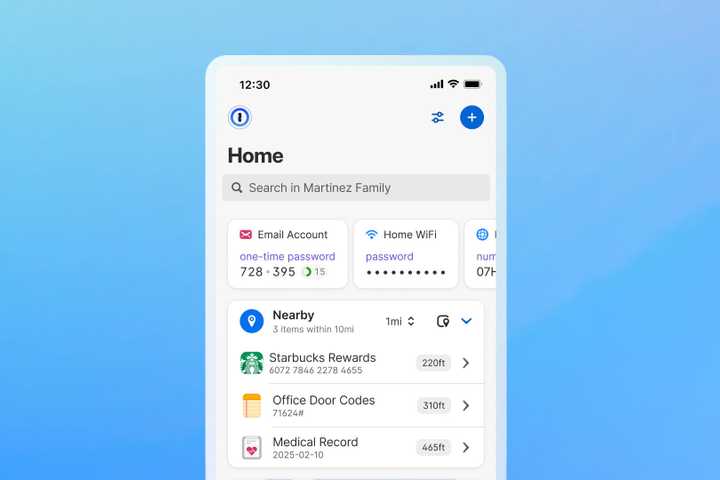 1Password showing location-based items.