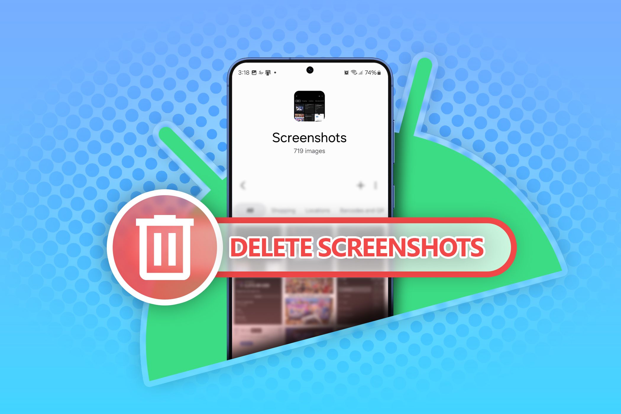 Un teléfono en la galería de imágenes que muestra capturas de pantalla, un botón de 