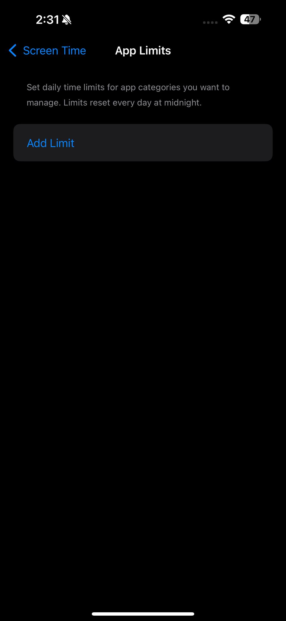 App Limits section in Settings app on an iPhone